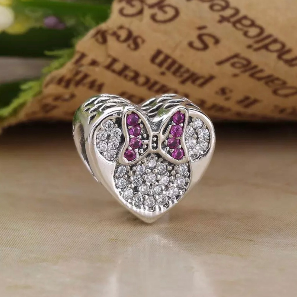 925 Sterling Silver Minnie Mouse Heart Bead Charm
